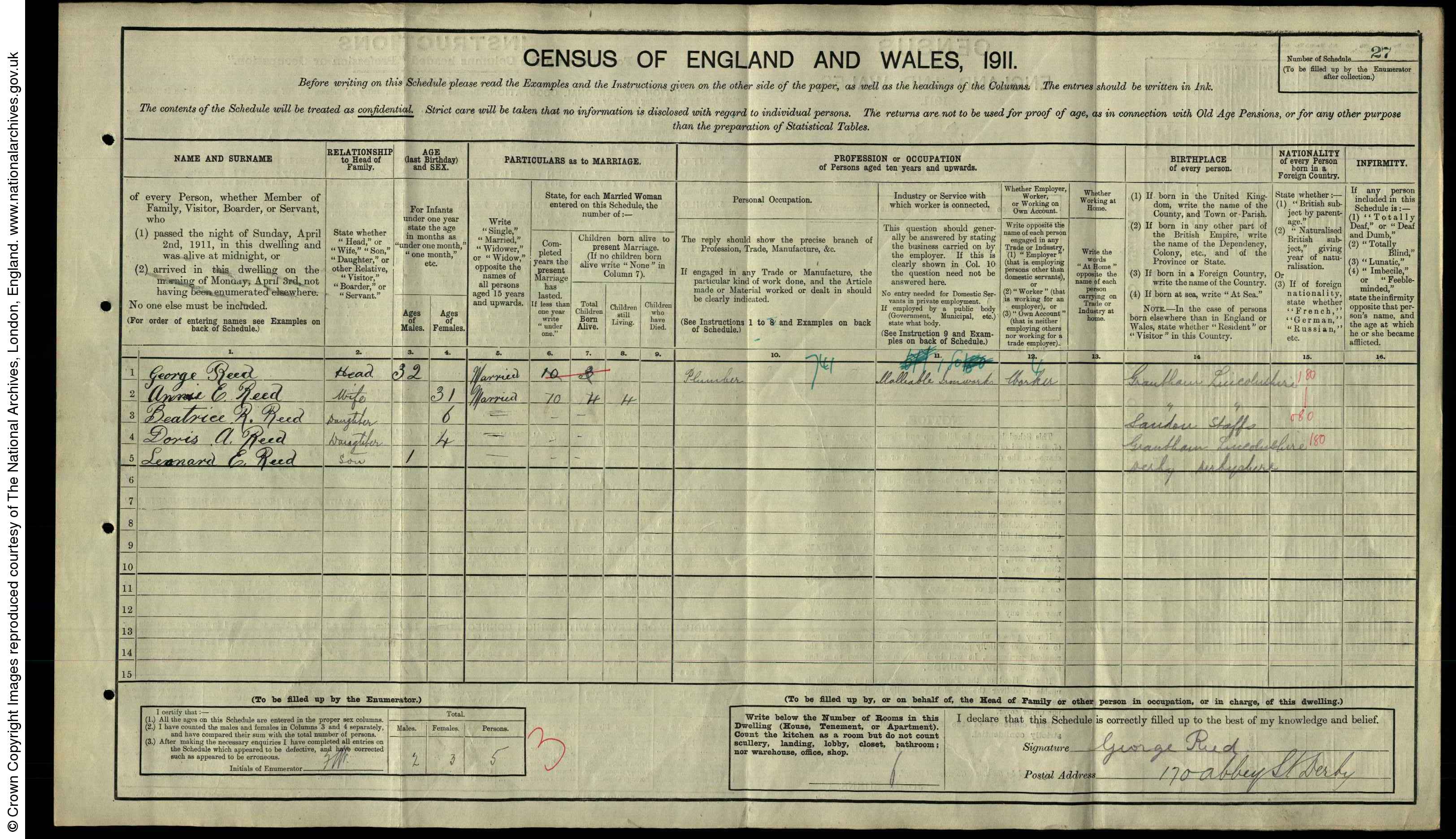 George Reed 1911 Census