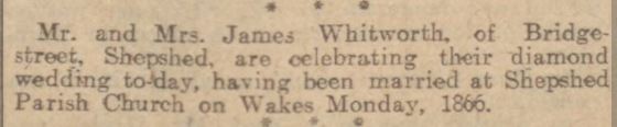 James Whitworth - Sarah Ann Darby Diamond Wedding