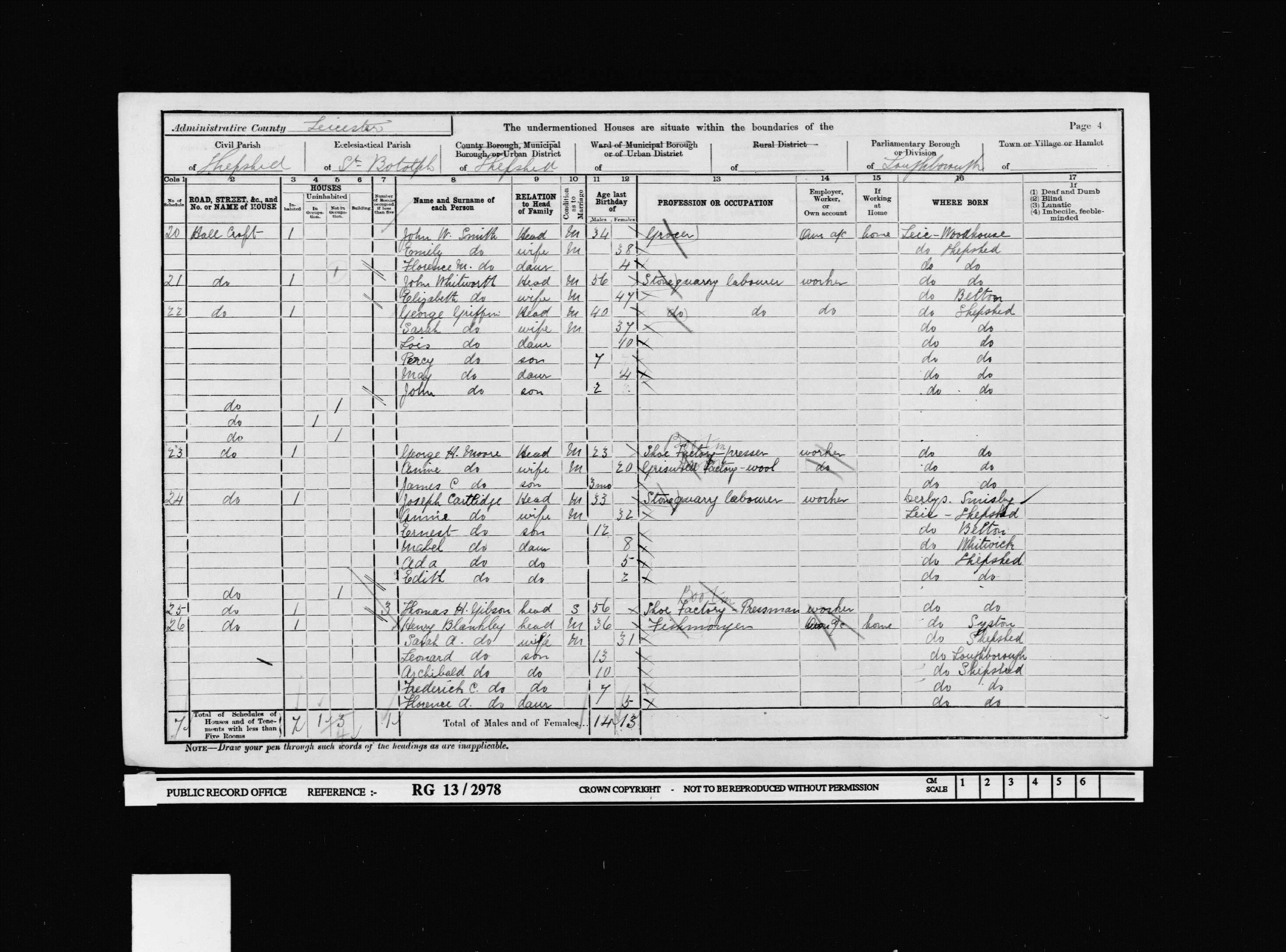 John Whitworth - Elizabeth Hall 1901 Census