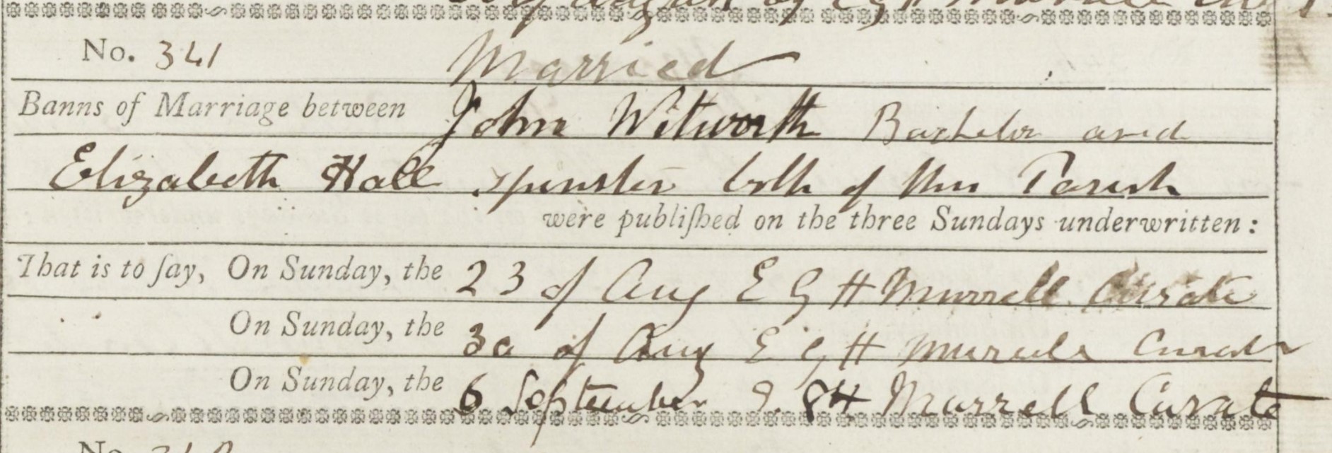 John Whitworth - Elizabeth Hall 3rd Banns