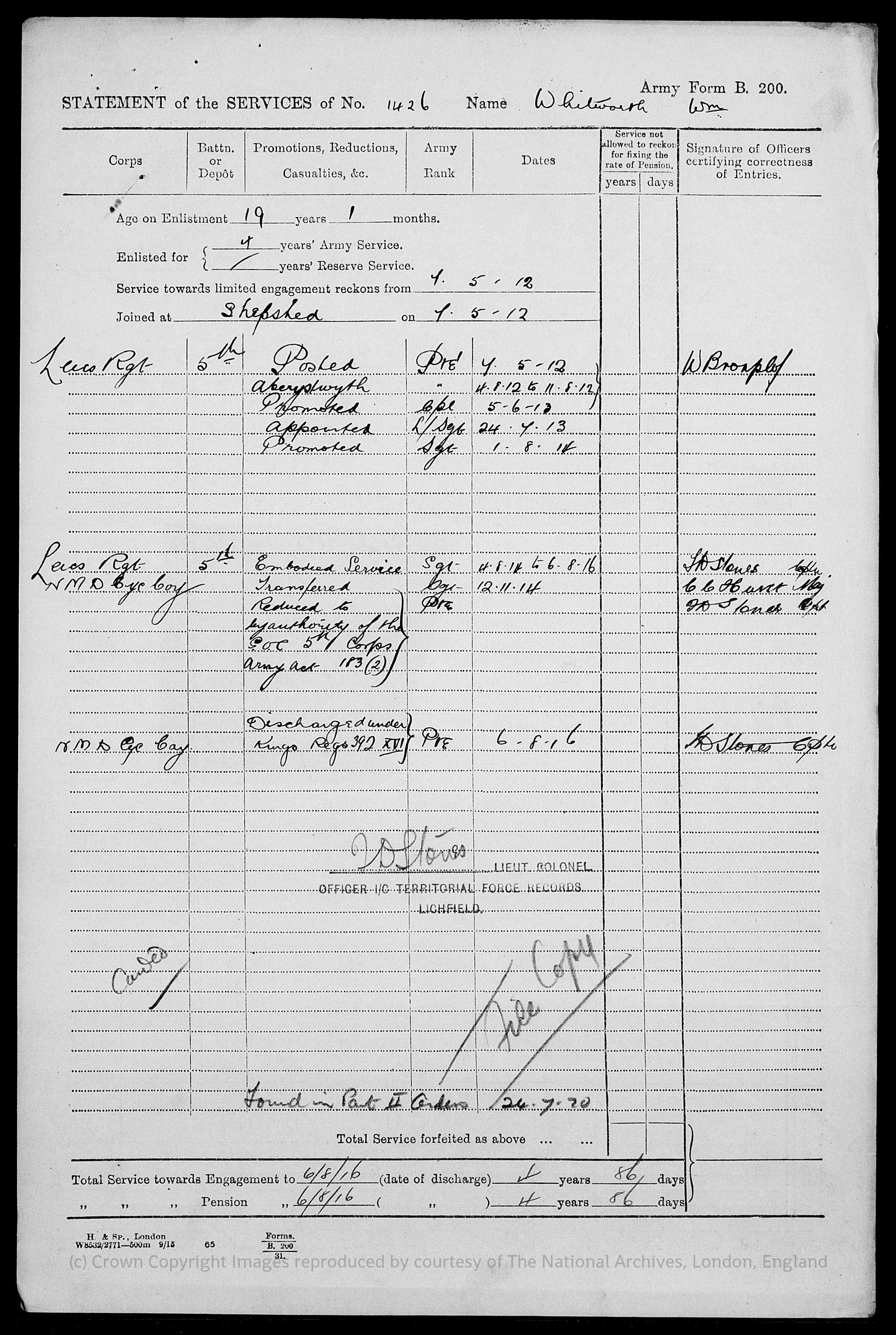 William Whitworth Army Record 5
